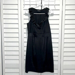 Just Taylor holiday party dress black ruffle v neck shiny smooth sleeveless